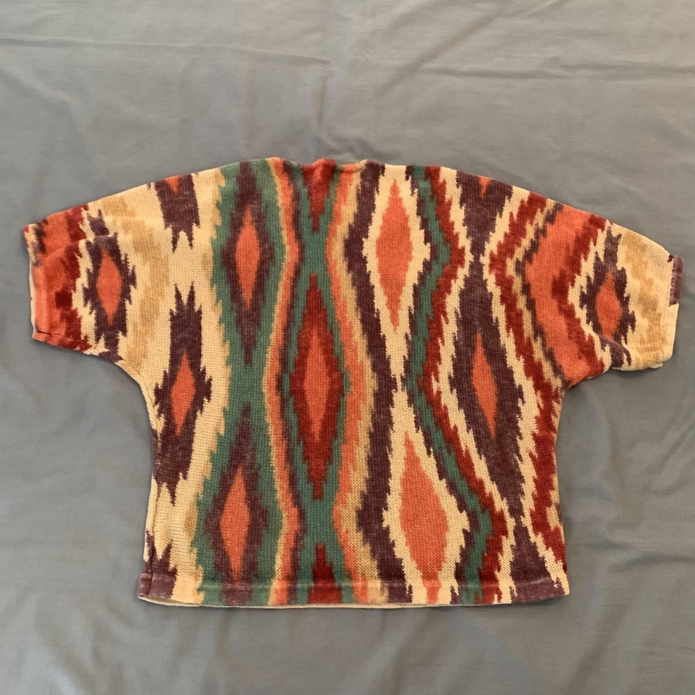 Lauren Ralph Lauren Sweater Womens Small Multicolor Tribal Short Sleeve Linen - Picture 5 of 6